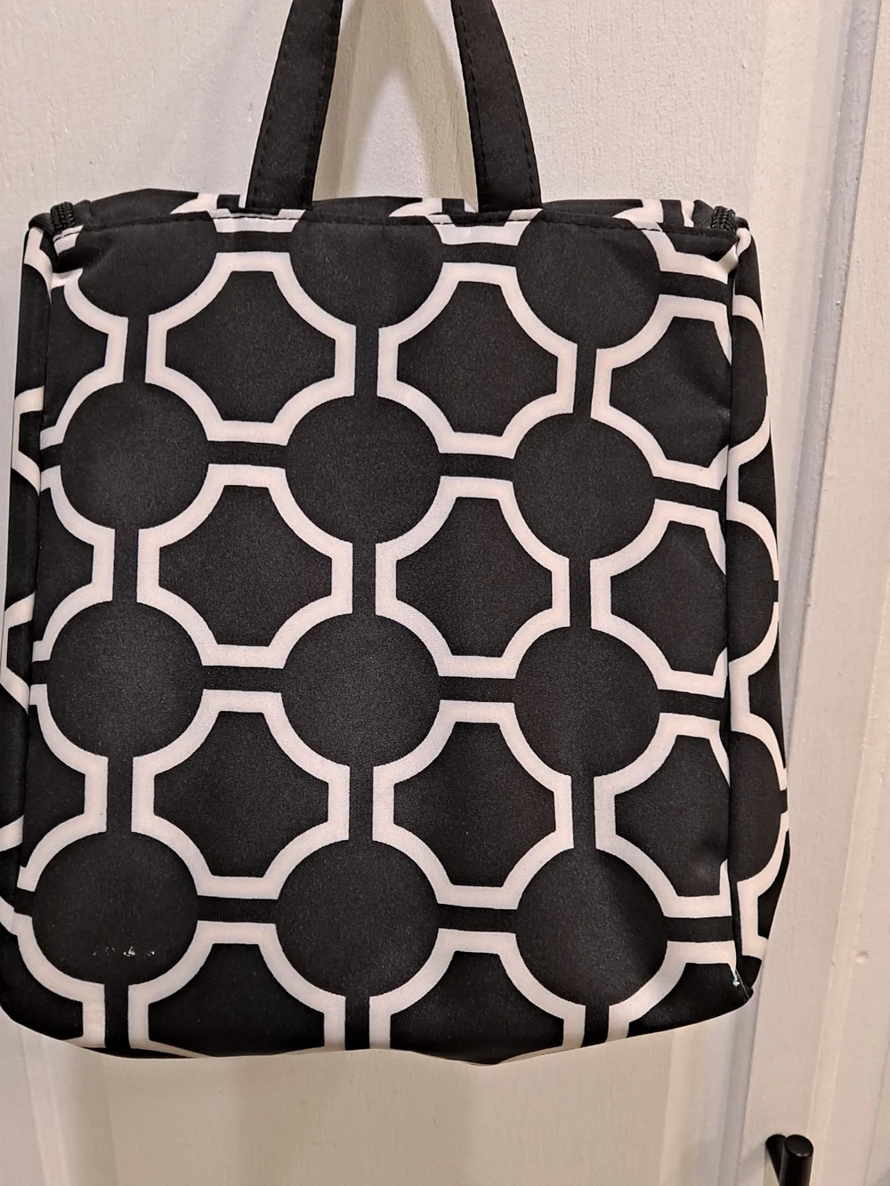 Initials Inc Black & White Geometric Hanging Toiletry Cosmetic Travel Bag